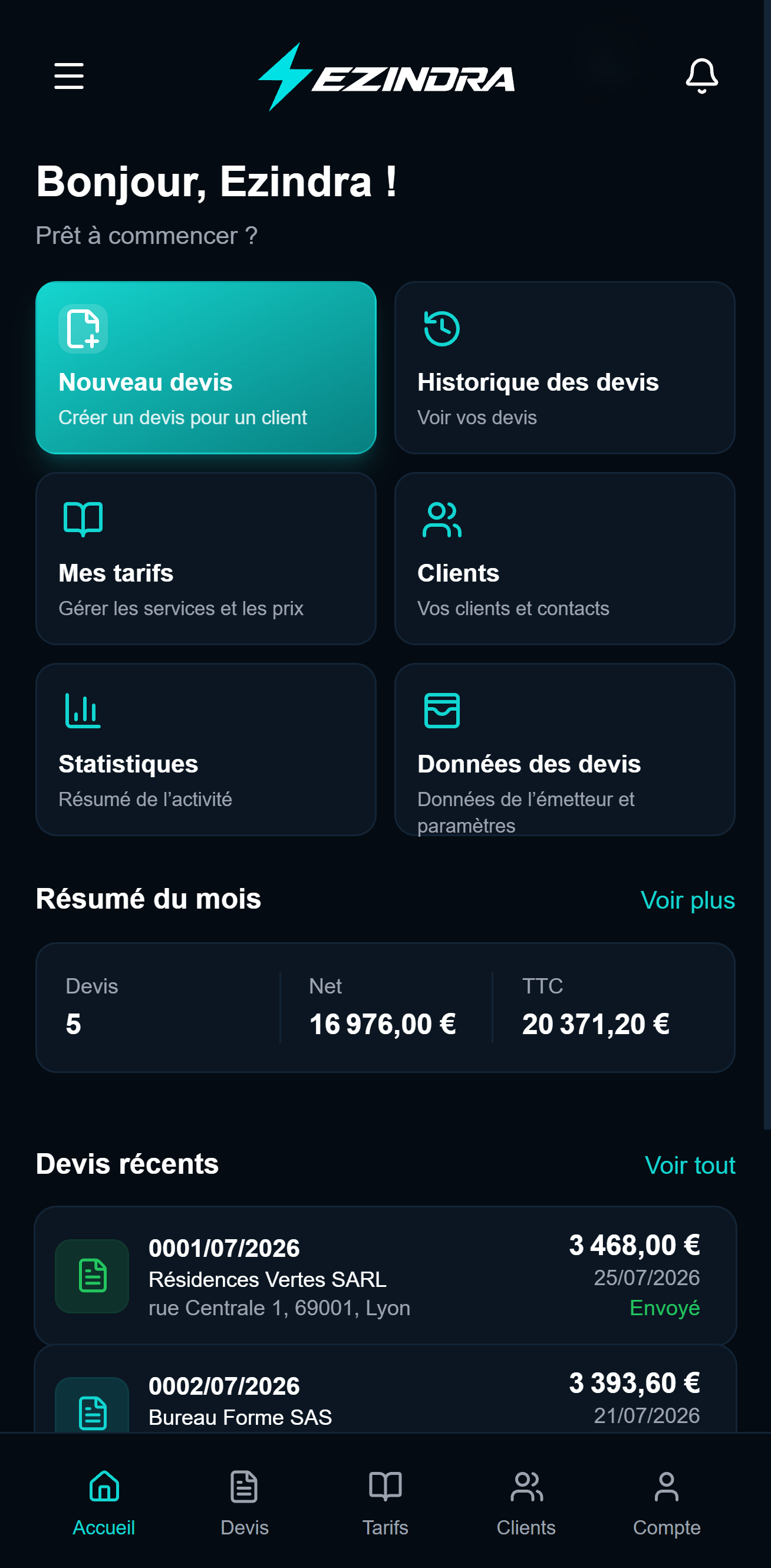 Tableau de bord