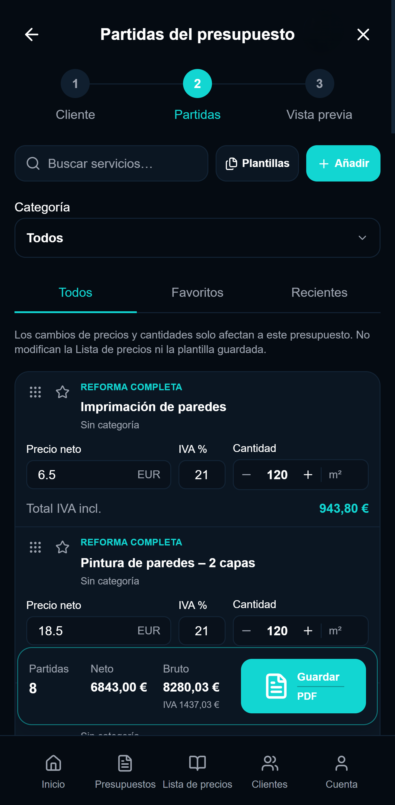 Creación de presupuesto