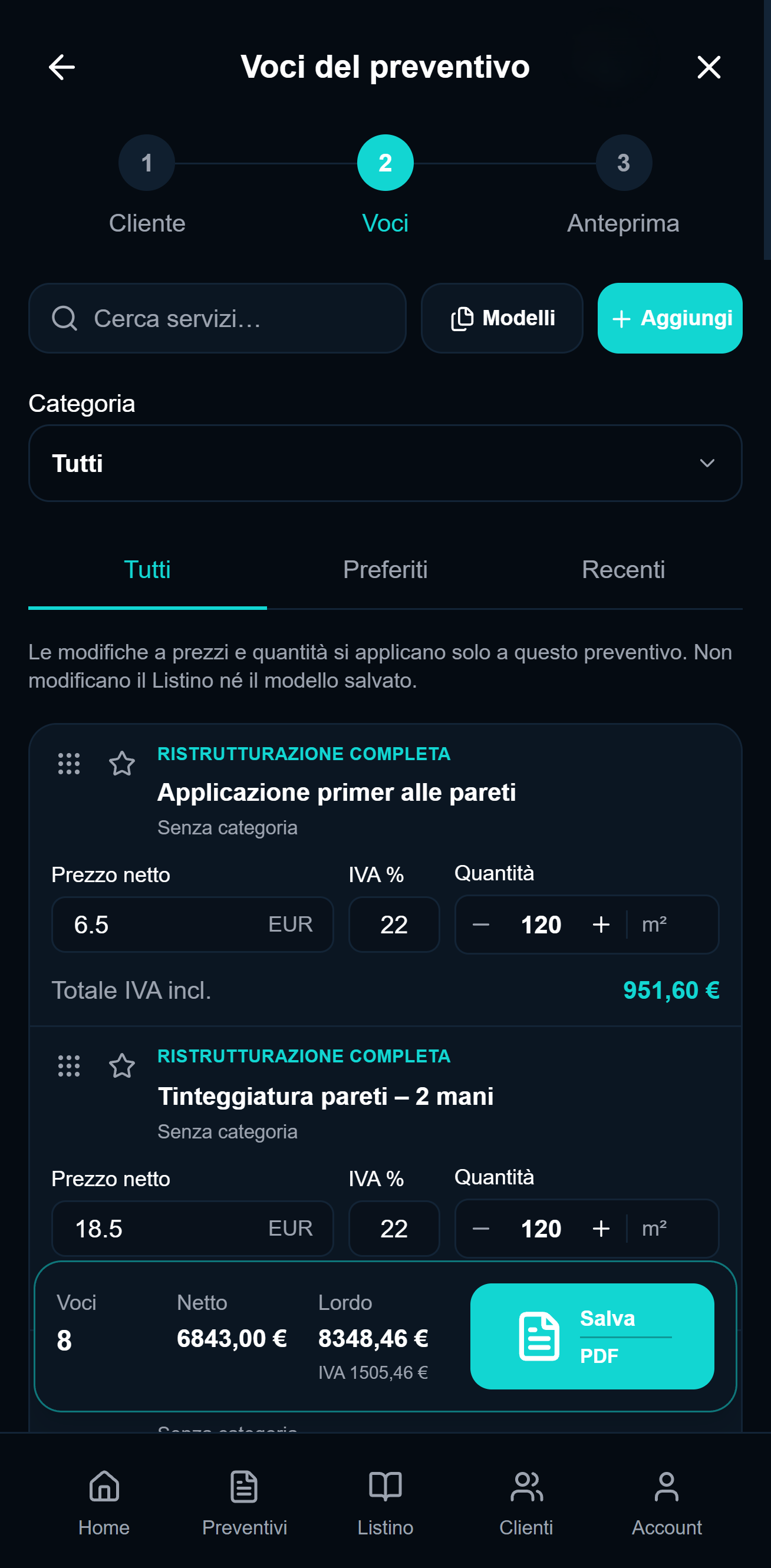 Creazione preventivo
